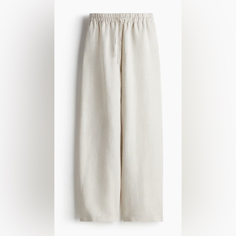 H&M Cream Baggy Linen Pants